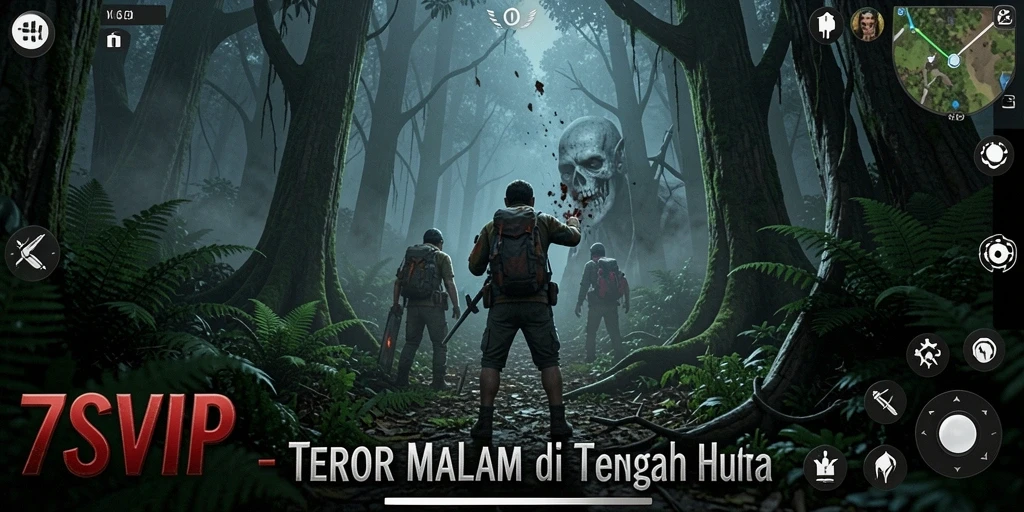 Tangkapan layar gameplay 7SVIP dengan pemandangan hutan yang menyeramkan.