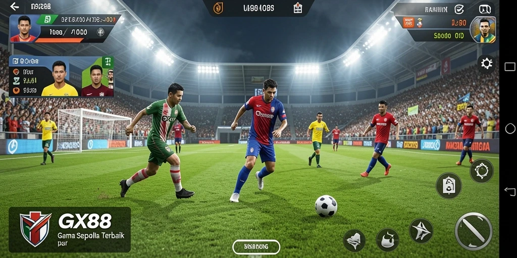 Tangkapan layar GX88 menampilkan aksi seru dalam pertandingan sepak bola.