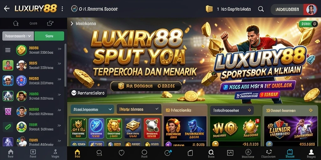 Screenshot LUXURY88 menampilkan tampilan antarmuka aplikasi Sportsbook yang menarik.