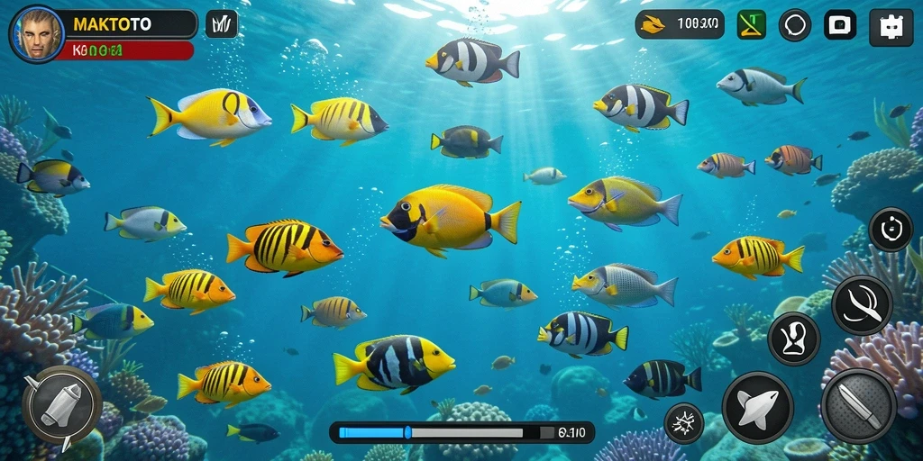 Tangkapan layar gameplay MAKTOTO saat menembak ikan.