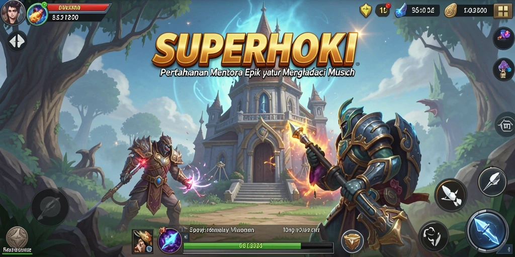 Tampilan gameplay SUPERHOKI menampilkan pertahanan menara yang strategis.
