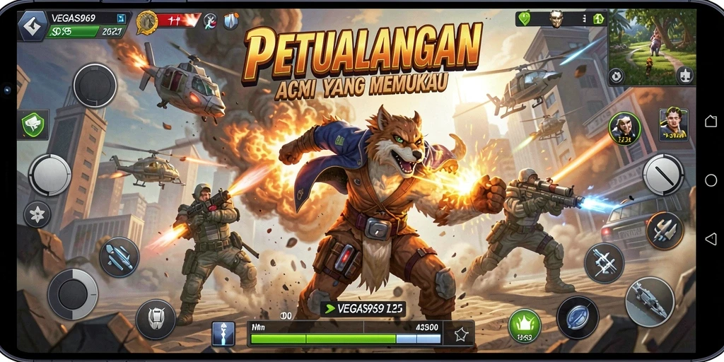 Tangkapan layar dari gameplay mendebarkan VEGAS969 yang penuh aksi.