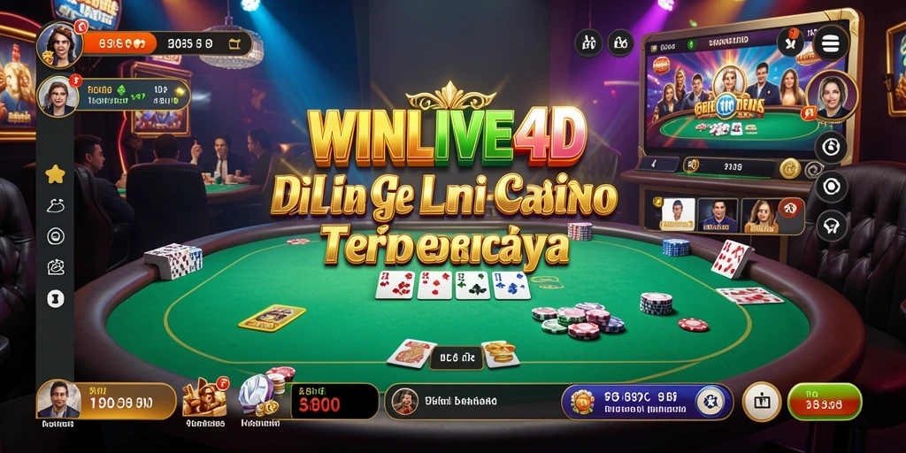 Screenshot gameplay dari aplikasi Live Casino WINLIVE4D, menunjukkan dealer dan permainan yang menarik.